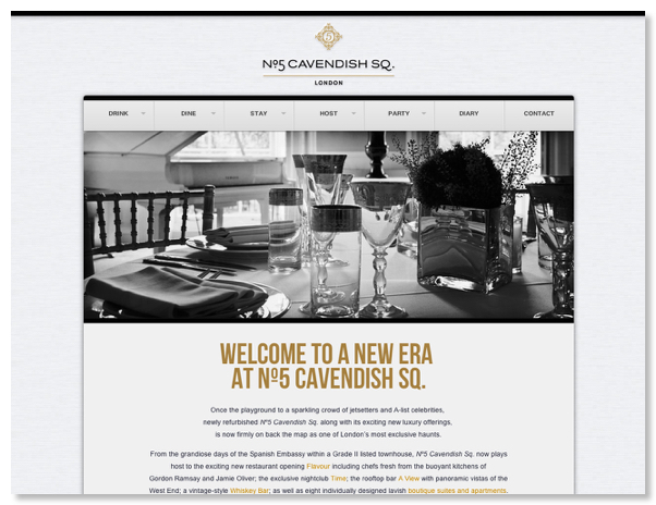 Web site design for Nº5 Cavendish Sq.